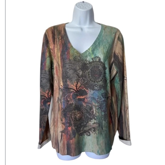 Alberto Malaki embellished sweater angora blend colorful Size XL - Picture 6 of 6